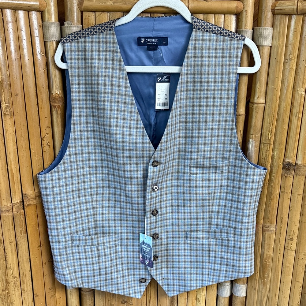 Men’s Daniel Cremieux Blue And Gray Plaid Vest Size L